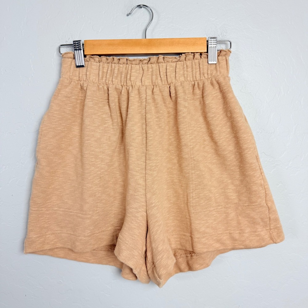 Free People FP Beach Tan Marled Knit Paperbag Waist Pull-On Shorts Small